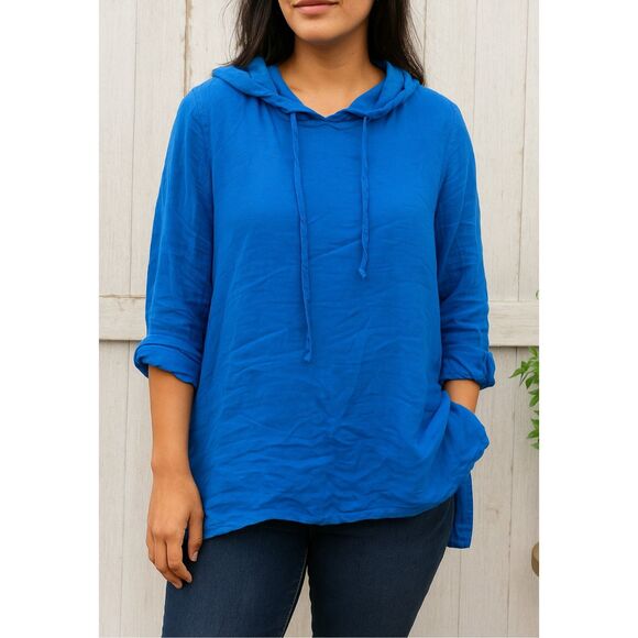 Flax NWOT linen/cotton lightweight hoodie top lagenlook boho size Medium - Picture 1 of 8